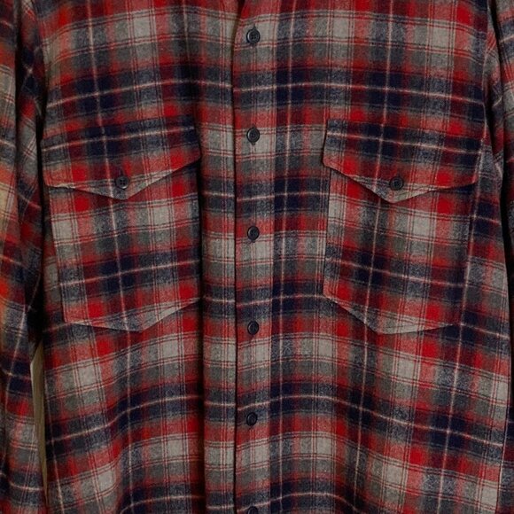Vintage Pendleton Pure Virgin Wool Red Blue Gray Plaid Flannel Shirt Size 15 1/2 - Picture 3 of 7